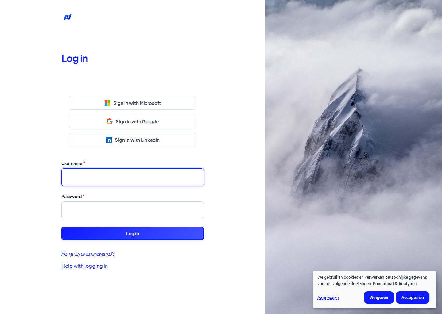 The login page