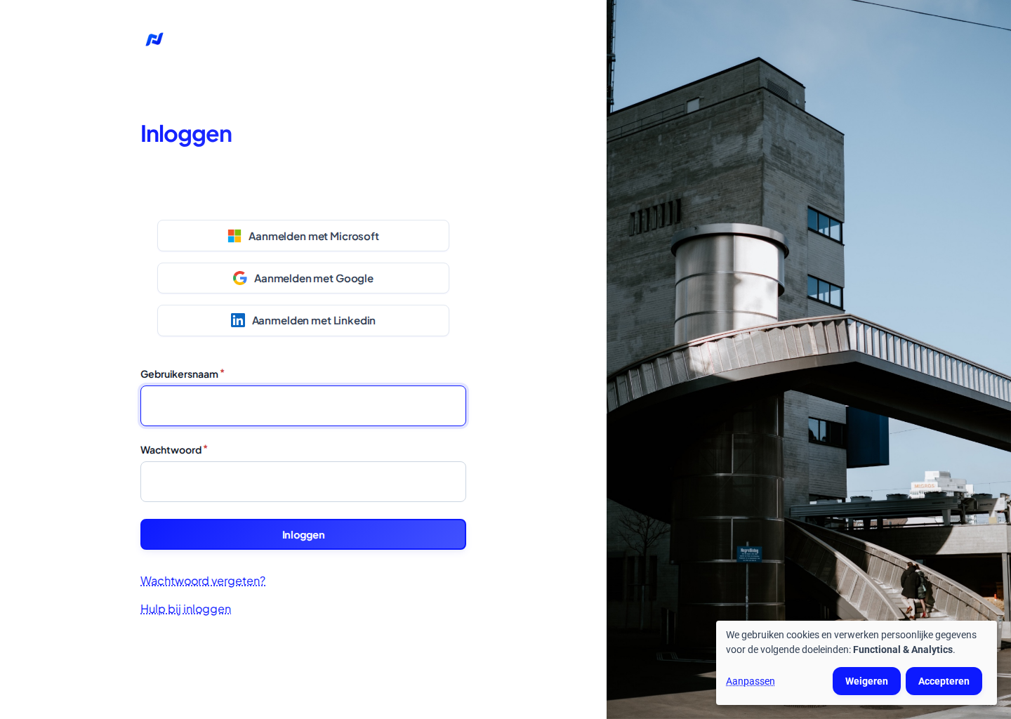 De loginpagina